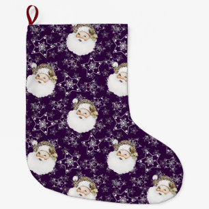 Calcetín Navideño Grande Vintage Santa & Stars Purple