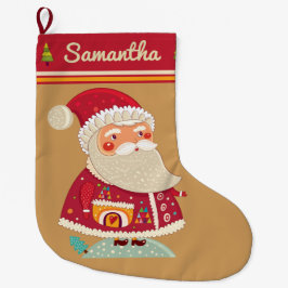 Calcetín Navideño Grande Vintage Santa Stocking