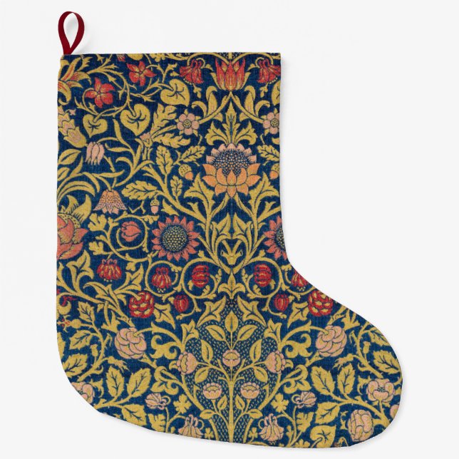 Calcetín Navideño Grande Violeta brillante y Columbina (por William Morris) (Anverso)