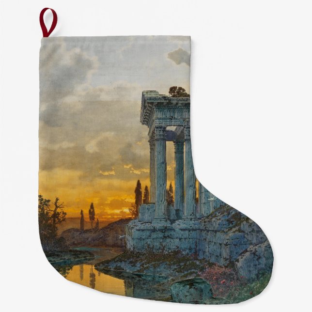 Calcetín Navideño Grande Vista del sur de Italia con antiguas ruinas romana (Anverso)