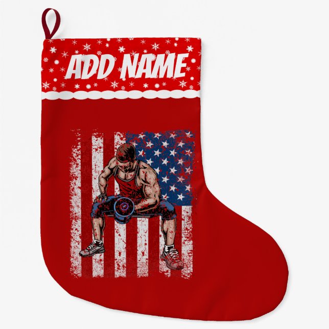 Calcetín Navideño Grande Weightlifter Dumbbell Fitness (Anverso)