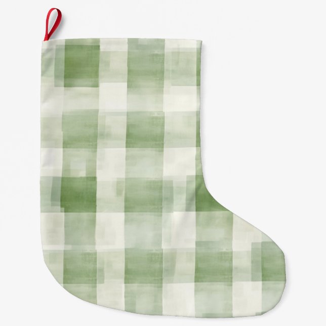 Calcetín Navideño Grande Western Green Cream Plaid Stripes Country   (Anverso)