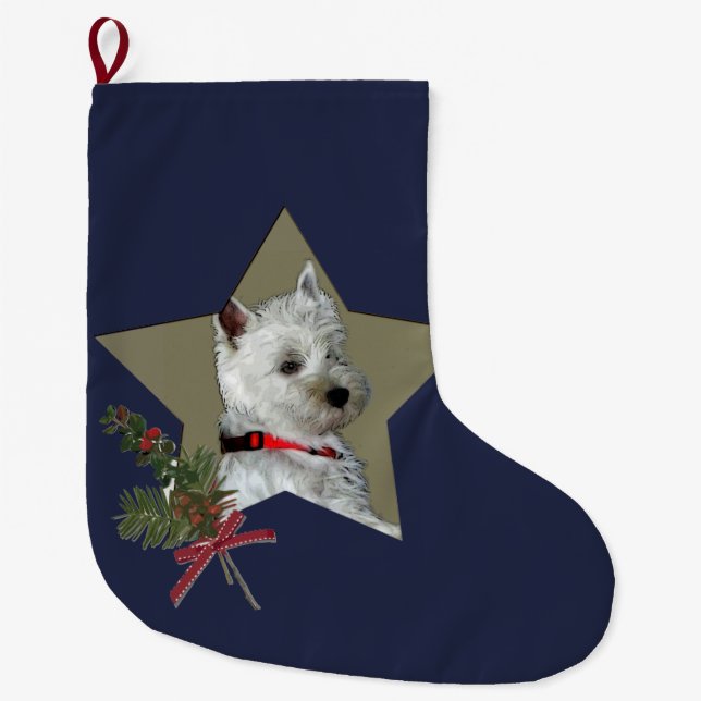 CALCETÍN NAVIDEÑO GRANDE WESTIE, ESTRELLA DEL NAVIDAD (Anverso)