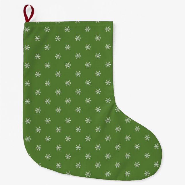 Calcetín Navideño Grande Whimsical Hand Drawn Doodle Snowflake Green (Anverso)
