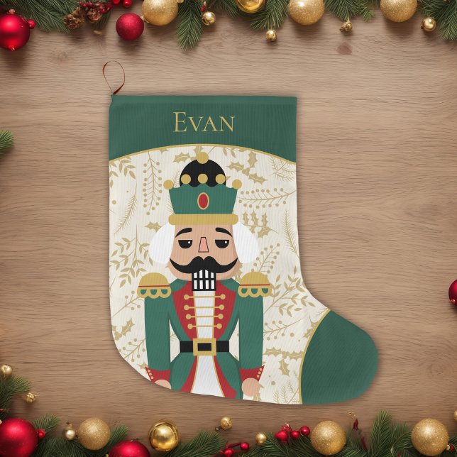 Calcetín Navideño Grande Whimsical Nutcracker Green y Beige (Subido por el creador)