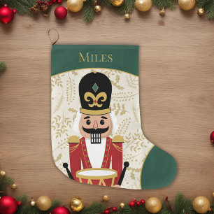 Calcetín Navideño Grande Whimsical Nutcracker Green y Beige