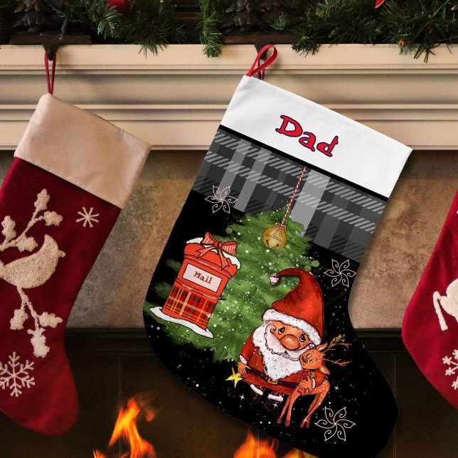 Calcetín Navideño Grande Whimsical Santa Reindeer Christmas Stocking I Dad (Whimsical Santa Reindeer Christmas Stocking I Dad)