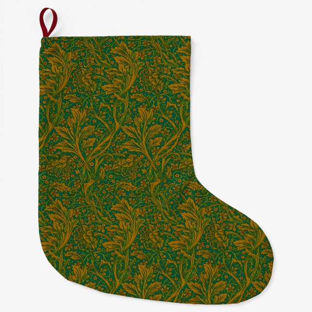 Calcetín Navideño Grande William Morris Arcadia Floral Pattern Green Golden (Anverso)