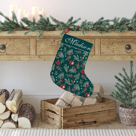 Calcetín Navideño Grande Winter Botanicals Coquette Bow | Personalizado