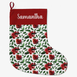 Calcetín Navideño Grande Winter Foliage Holly Berries Botánico