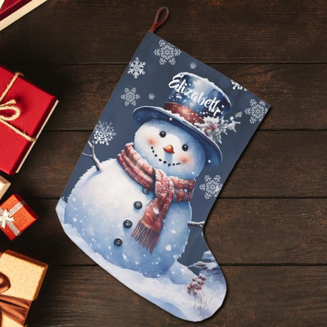 Calcetín Navideño Grande Winter Forest Snowman (Winter Forest Snowman Christmas Stocking)