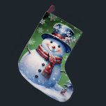Calcetín Navideño Grande Winter Forest Snowman | Green<br><div class="desc">Añada un toque festivo a su manto de chimenea esta temporada navideña con un Green Winter Forest Snowman Navidades Stocking. El diseño de Stocking design incluye un lindo muñeco de nieve con un bonito sombrero superior y una bufanda parados en una escena del bosque invernal con caída de nieve con...</div>