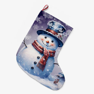 Calcetín Navideño Grande Winter Forest Snowman Morado