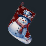 Calcetín Navideño Grande Winter Forest Snowman | Roja<br><div class="desc">Añada un toque festivo a su manto de chimenea esta temporada navideña con un Navidad de Snowman en el bosque rojo de invierno. El diseño de Stocking design incluye un lindo muñeco de nieve con un bonito sombrero superior y una bufanda parados en una escena del bosque invernal con caída...</div>