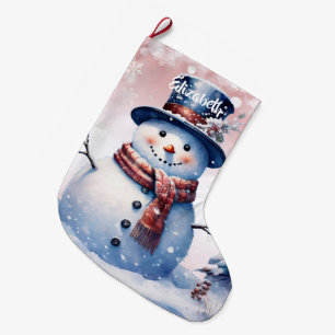 Calcetín Navideño Grande Winter Forest Snowman   Rosa