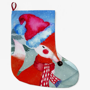 Calcetín Navideño Grande Winter Forest Woodland Friends Ilustracion Fox