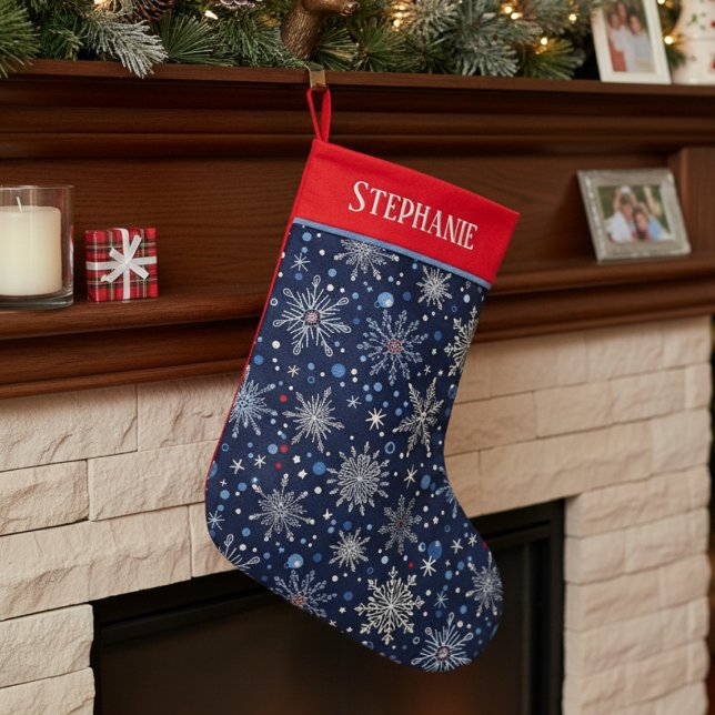 Calcetín Navideño Grande Winter Wonderland Snowflake (Personalized snowflake Christmas stocking
)