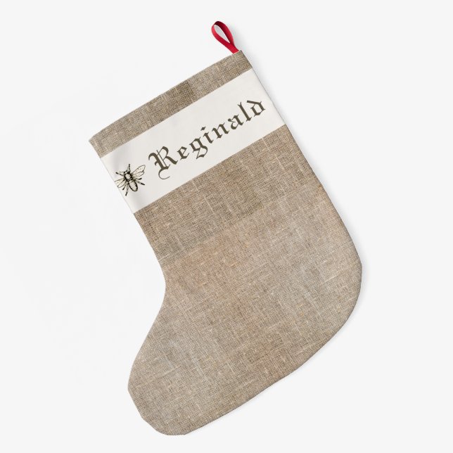 Calcetín Navideño Grande Xmas "Linen" Medieval Stocking w/Heraldic Bee (Anverso (colgado))