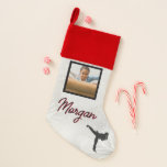 Calcetín Navideño Karate Winter Wonder Foto y nombre personalizados<br><div class="desc">Karate Winter Wonder diseño personalizado con el nombre de su hijo y su foto!</div>