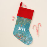 Calcetín Navideño Navidades Summer Ocean Beach Joy<br><div class="desc">Las profundas olas azules del océano en el fondo con coníferas y bayas de Navidades enmarcando la palabra "JOY". Un hermoso diseño costero con temática navideña ideal para Navidades en las celebraciones de verano o Navidades costeros.</div>