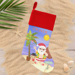 Calcetín Navideño Navidades Vacaciones en Santa Beach Personalizadas<br><div class="desc">Navidades Summer Santa Beach Holidays Navidades personalizadas Stocking cuenta con un bonito escenario de playa de Navidades de verano con Santa Tropical con palmeras festivas y snowman de arena en la playa. Ideal para los que celebran un Navidad tropical o de verano. Diseñado por © Evco Holidays www.zazzle.com/store/evcoholidays</div>