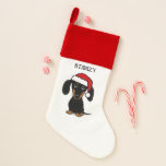 Calcetín Navideño Negro y Tan Dachshund Santa Cute Dog Personalizado<br><div class="desc">Adorables Navidades negros y de color tan morado de Dachshund se ponen de pie. Una fiesta divertida para los perros más salvajes y los amantes de los perros más raros.</div>