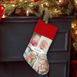 Calcetín Navideño Nombre Minimalista moderno Collage de fotos simple<br><div class="desc">Celebra las simples alegrías de las vacaciones con un elegante personalizado de cuatro Navidades de collage de fotos. Las imágenes y el nombre de esta plantilla son fáciles de personalizar. El moderno diseño minimalista rojo, blanco y negro presenta una tipografía de estilo de máquina de escribir de época y 4...</div>
