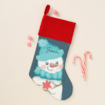 Calcetín Navideño Opción Cuta Snowman con nombre personalizado<br><div class="desc">Bonitos tonos azules y rosas con nombre personalizado. Obra de arte de Snowman de Valarie Wade.</div>