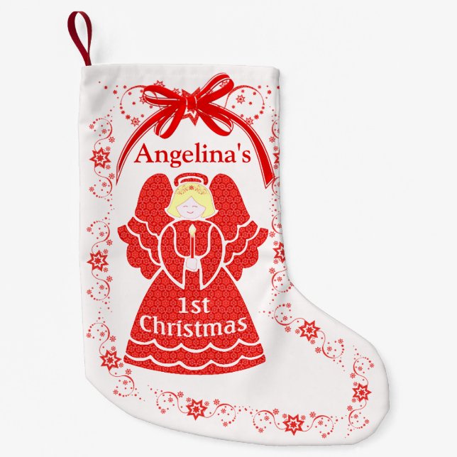 Calcetín Navideño Pequeño 1r Ángel del navidad para el nombre del (Anverso)