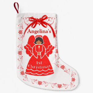 Calcetín Navideño Pequeño 1r Nombre étnico del personalizado de la niña de