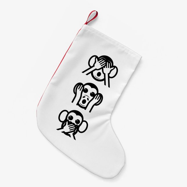 Calcetín Navideño Pequeño 3 Emoji de monos sabios (Frente (Colgado))