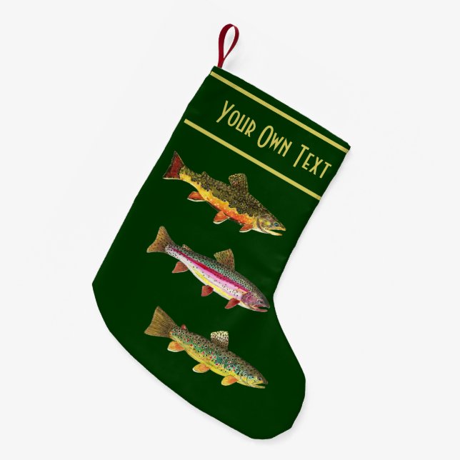 Calcetín Navideño Pequeño 3 trucha para pescadores y pescadores de pesca con (Frente (Colgado))