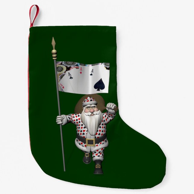 Calcetín Navideño Pequeño A Santa Claus le encanta jugar al póquer (Anverso)