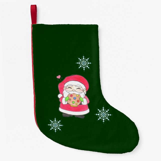 Calcetín Navideño Pequeño A Santa le encantan las cookies (Anverso)