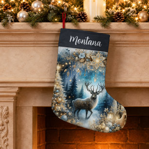 Calcetín Navideño Pequeño Abanico Acuarela Reno Navidad Árbol