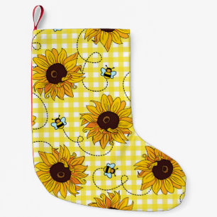 Calcetín Navideño Pequeño Abejas y girasoles a cuadros