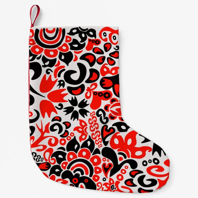 Calcetín Navideño Pequeño Abrupción del patrón floral del arte folklórico ét (Anverso)