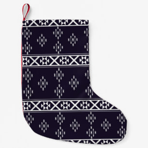 Calcetín Navideño Pequeño Abstract ethnic geometric pattern design Blue back