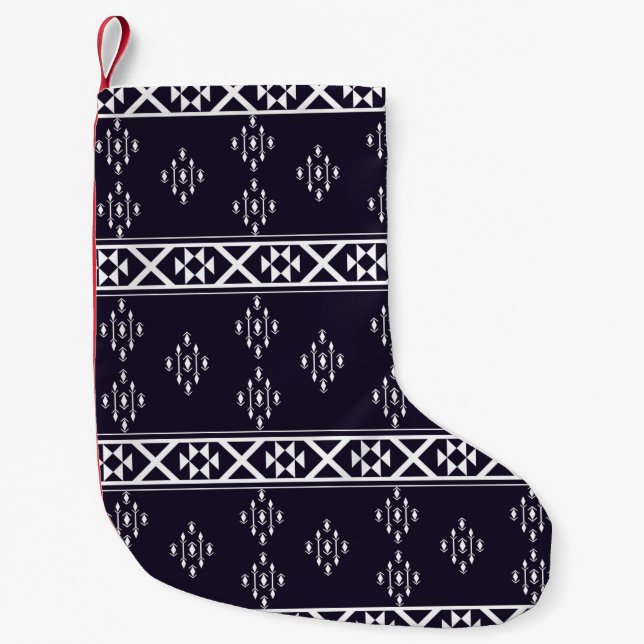 Calcetín Navideño Pequeño Abstract ethnic geometric pattern design Blue back (Anverso)