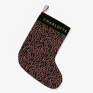 Calcetín Navideño Pequeño Abstract Negro Personalizado con puntos rosados y 