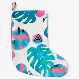 Calcetín Navideño Pequeño Abstract with watercolor flamingo and random eleme