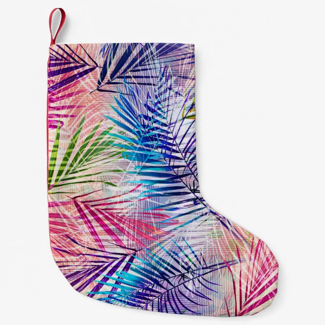 Calcetín Navideño Pequeño Abstracto acuarela deja patrón de alamante (Anverso)