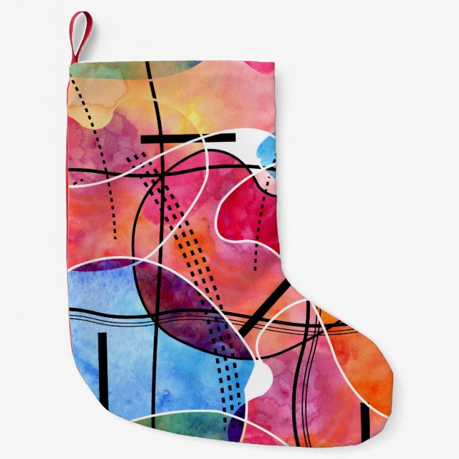 Calcetín Navideño Pequeño Abstrato acuarela Patrón blanco negro (Anverso)