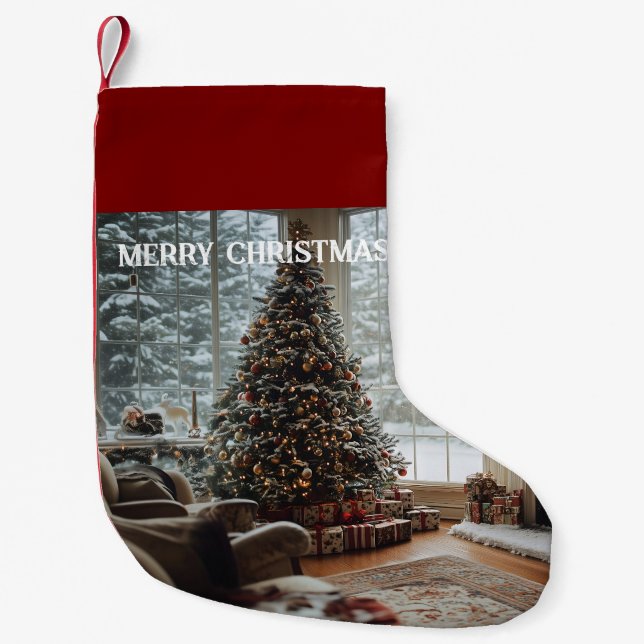 Calcetín Navideño Pequeño Acogedoras habitaciones Navidades, chimenea, árbol (Anverso)