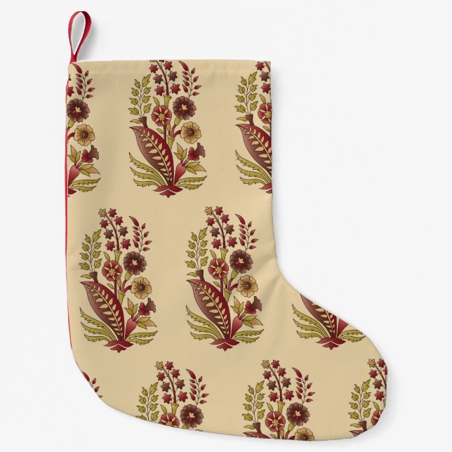 Calcetín Navideño Pequeño acstract mughal motif el fondo del patrón de racim (Anverso)