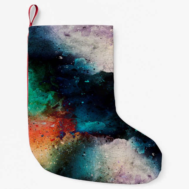 Calcetín Navideño Pequeño acuarela abstracta de arte de fondo (Anverso)