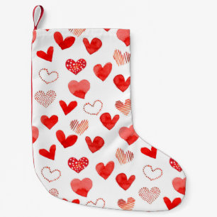 Calcetín Navideño Pequeño acuarela aislada ilustra corazones de amor rojos p