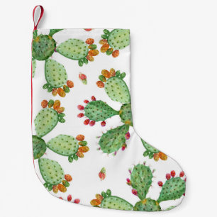 Calcetín Navideño Pequeño Acuarela Cacti: Patrón de jardín tropical.