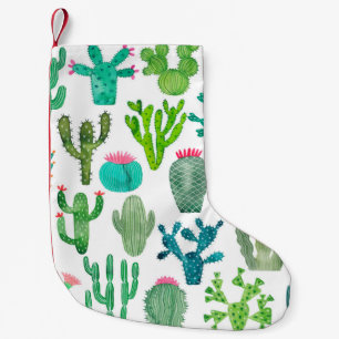 Calcetín Navideño Pequeño Acuarela Cactus Set: Colección artística