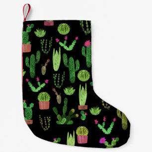 Calcetín Navideño Pequeño Acuarela Cactuses Planta Fondo Sin Marea